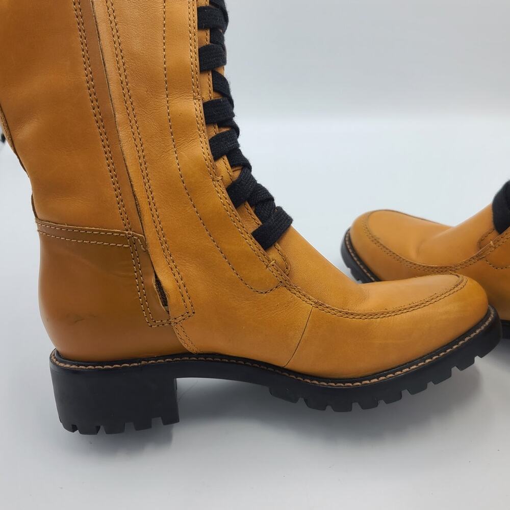 Cole Haan Henson Tall Leather Boots Camel Sherling Lace Up Lug Sole Size 6B - Picture 7 of 10